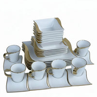Gold Unique 30-Piece Dinner Set 6 Plates 6 Side Plates 6 Bowls 6 Cups 6 Saucers Kitchen & Dining Dinnerware Sets