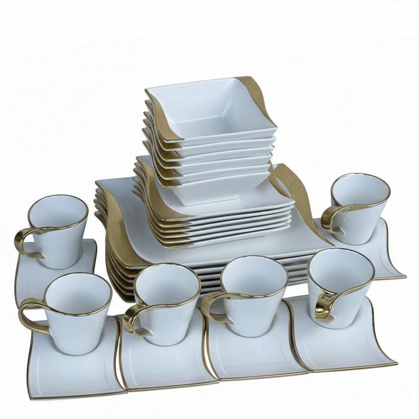 Gold Unique 30-Piece Dinner Set 6 Plates 6 Side Plates 6 Bowls 6 Cups 6 Saucers Kitchen & Dining Dinnerware Sets
