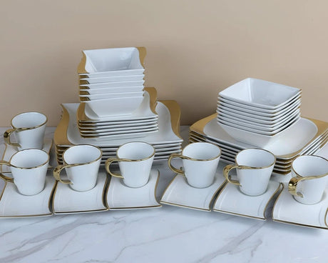 Gold Unique 30-Piece Dinner Set 6 Plates 6 Side Plates 6 Bowls 6 Cups 6 Saucers Kitchen & Dining Dinnerware Sets