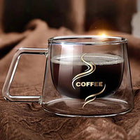 2 Piece Double Wall Borosilicate Coffee Mug Set 200ml Insulated Kitchen & Dining Mugs