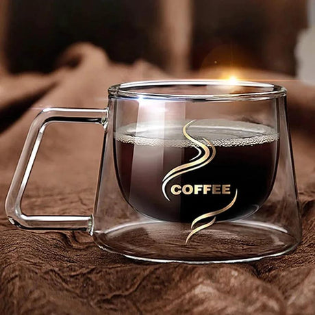 2 Piece Double Wall Borosilicate Coffee Mug Set 200ml Insulated Kitchen & Dining Mugs