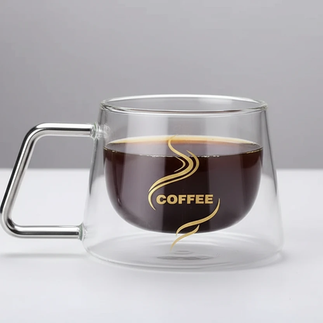 2 Piece Double Wall Borosilicate Coffee Mug Set 200ml Insulated Kitchen & Dining Mugs