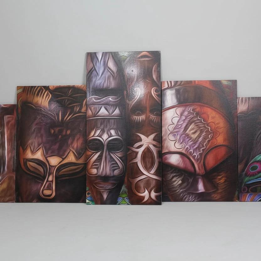 5-Piece Egyptian Wooden Wall Art 150x60cm Canvas Print Set Home & Garden Visual Artwork
