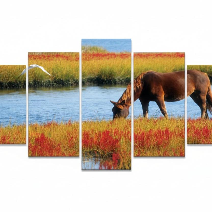 5-Piece Egyptian Wooden Wall Art 150x60cm Canvas Print Set Home & Garden Visual Artwork