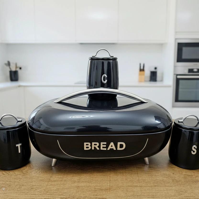 Elegant Bread Storage Bin with 3pcs Canisters Set Kitchen & Dining Bread Boxes & Bags