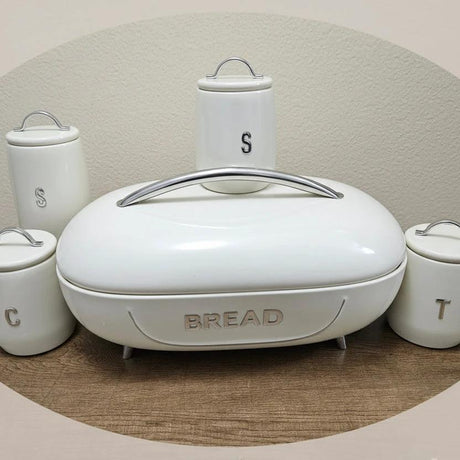 Elegant Bread Storage Bin with 3pcs Canisters Set Kitchen & Dining Bread Boxes & Bags