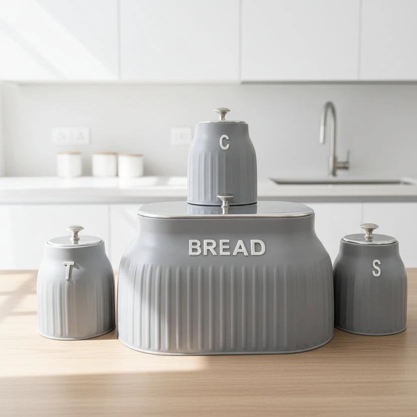 Elegant Bread Storage Bin with 3pcs Canisters Set Kitchen & Dining Bread Boxes & Bags