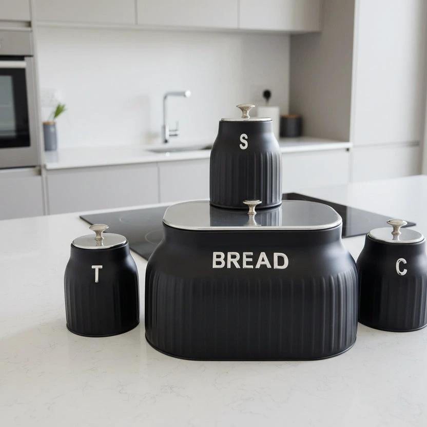 Elegant Bread Storage Bin with 3pcs Canisters Set Kitchen & Dining Bread Boxes & Bags