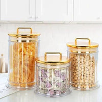 3-Piece Luxury Golden Acrylic Kitchen Canister Storage Jar Set Tea Sugar Coffee Cereal Kitchen & Dining Food Storage Containers