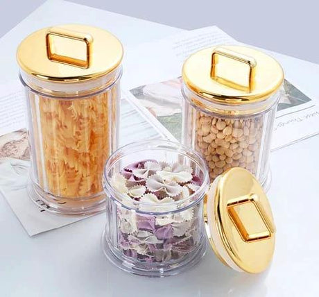 3-Piece Luxury Golden Acrylic Kitchen Canister Storage Jar Set Tea Sugar Coffee Cereal Kitchen & Dining Food Storage Containers