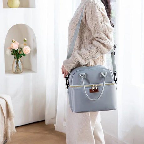 Double Layer Insulated Lunch Bag with Removable Shoulder Strap Black Grey Bags & Accessories Lunch Bags