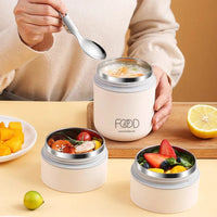 Insulated Lunch Box Set with Carry Bag and Foldable Spoon Blue Beige Kitchen & Dining Lunch Box Sets