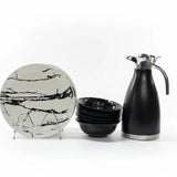 19-Piece Marble Effect Dinner Set with 2L Flask 6 Plates 6 Bowls 6 Mugs Kitchen & Dining Dinnerware Sets