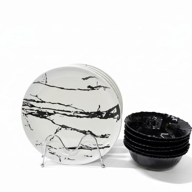 19-Piece Marble Effect Dinner Set with 2L Flask 6 Plates 6 Bowls 6 Mugs Kitchen & Dining Dinnerware Sets