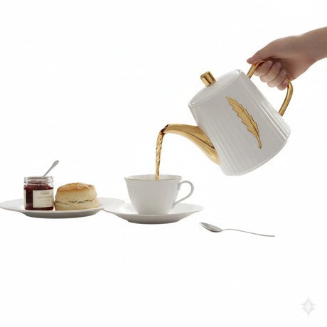 Fancy Gold Line Ceramic Kettle - 1000ml Kitchen & Dining Teapots