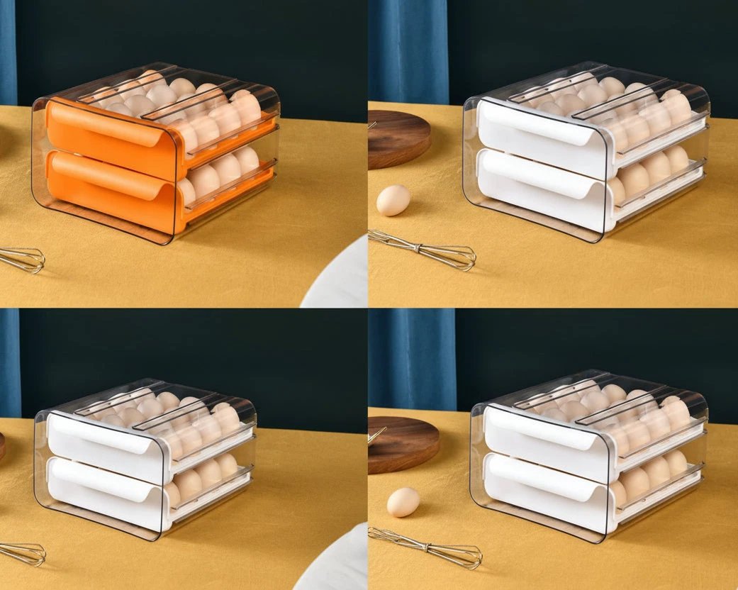 32-Egg Holder Tray Stackable Drawer 27.5x22cm Dustproof Moisture-Proof BPA-Free White Kitchen & Dining Food Storage Containers