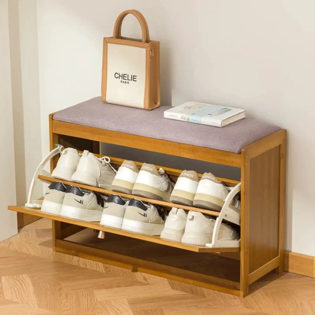 Entryway Wooden Flip Top Shoe Cabinet With Stool Bench Storage Home & Garden Shoe Organizers