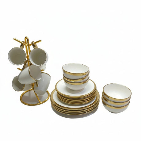 24pcs Gold Ring Ceramic Dinner Set Kitchen & Dining Dinnerware Sets