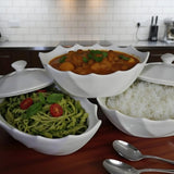 3pcs White Ceramic Serving Bowl Set - Wavy Pattern Kitchen & Dining Serveware