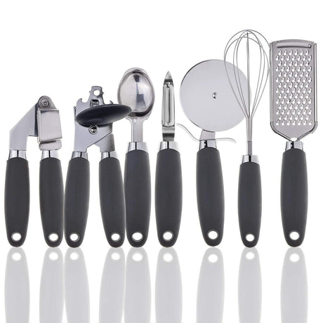 7-in-1 Kitchen Gadget Set Grater Whisk Dough Cutter Ice Cream Scoop Peeler Can Opener Garlic Press Black Green Pink Silver Kitchen & Dining Kitchen Utensil Sets