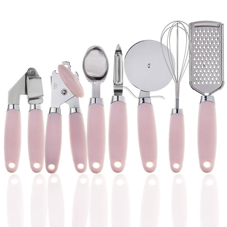 7-in-1 Kitchen Gadget Set Grater Whisk Dough Cutter Ice Cream Scoop Peeler Can Opener Garlic Press Black Green Pink Silver Kitchen & Dining Kitchen Utensil Sets