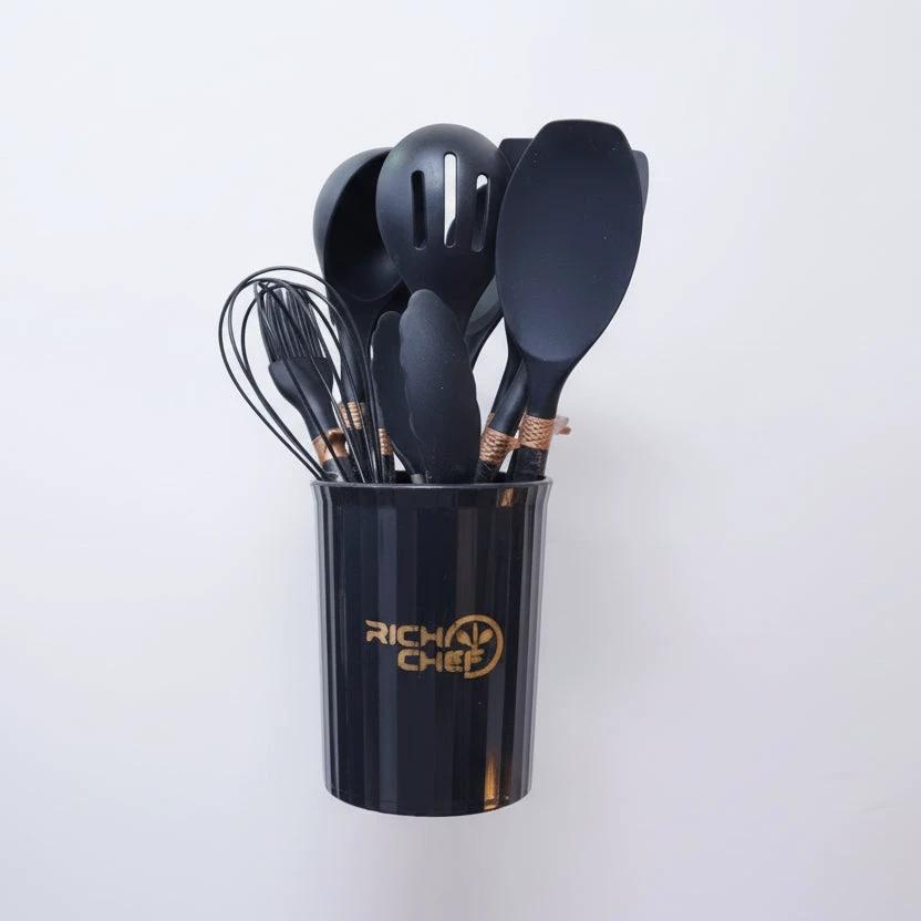 12pcs Silicone Non-Stick Cookware Set with Storage Bucket Kitchen & Dining Kitchen Utensil Sets