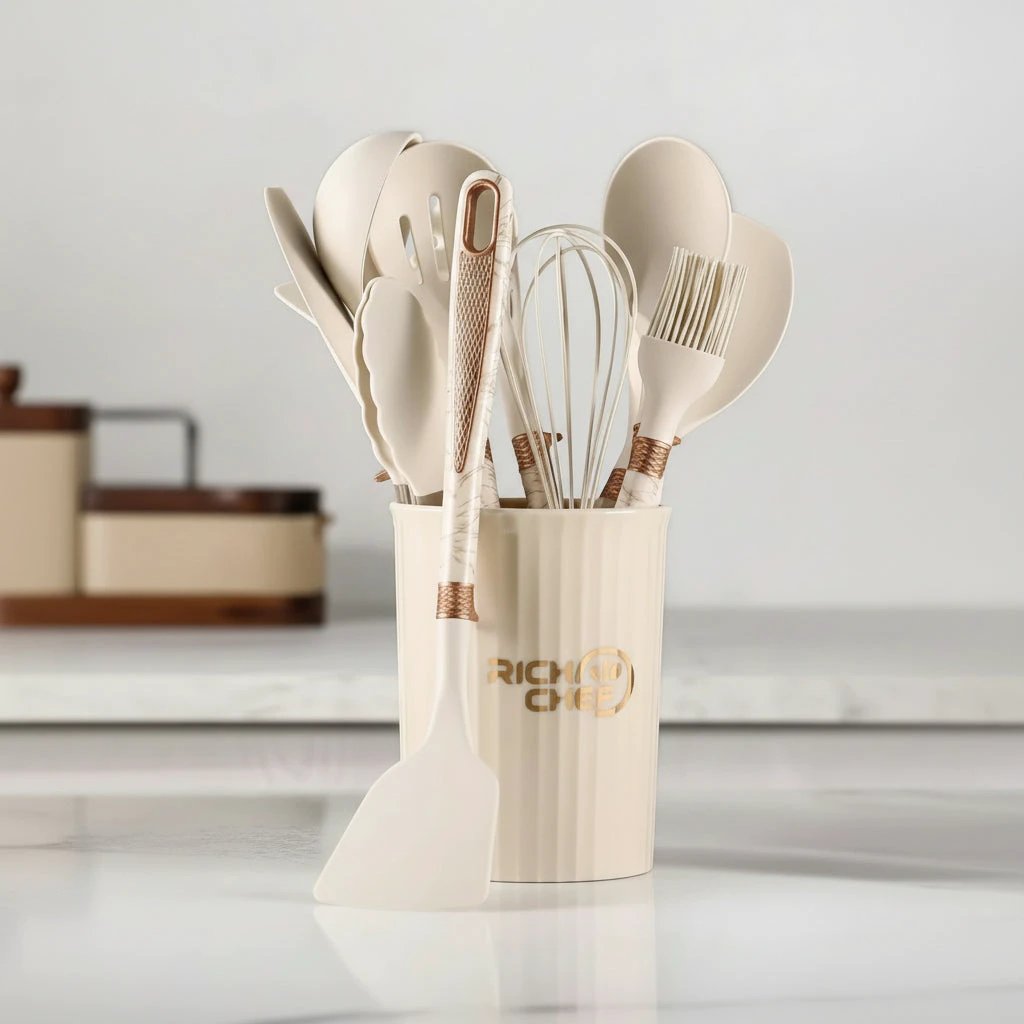 12pcs Silicone Non-Stick Cookware Set with Storage Bucket Kitchen & Dining Kitchen Utensil Sets