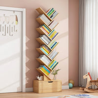 Bookshelf - Tree Design Wood Storage Rack 158x34x20cm Light Brown Furniture Rack Bookcases & Shelves