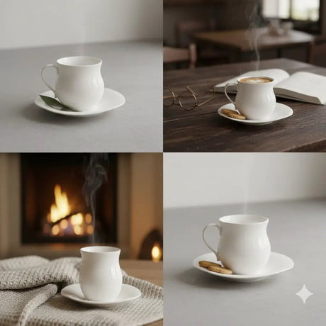 Ceramic Cup & Saucer Set – White, 200ml, 6pcs Kitchen & Dining Coffee & Tea Cups