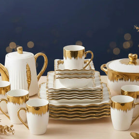 26pc Gold Detail Porcelain Dinner Set Collection Kitchen & Dining Dinnerware Sets