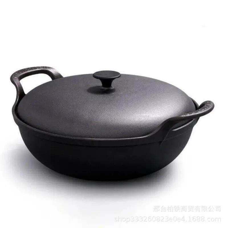 Pre-Seasoned Cast Iron Wok with Lid – 30cm, 5L Cookware Woks