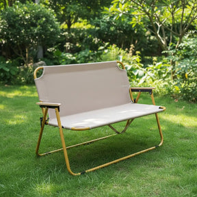 Portable Double Seat Camping Chair with Wood Armrest Outdoor & Camping Folding Chairs