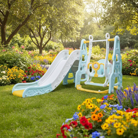 4-in-1 Kids Slide & Swing Set Outdoor Play Equipment Swing Sets & Playsets