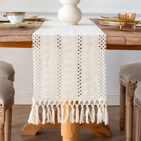 Tassels Bohemian Linen Table Runner Table Runners & Linens Table Runners