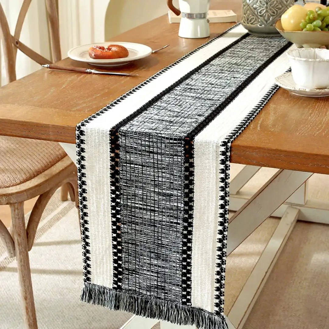 Nordic Boho Striped Table Runner with Tassels Table Runners & Linens Table Runners