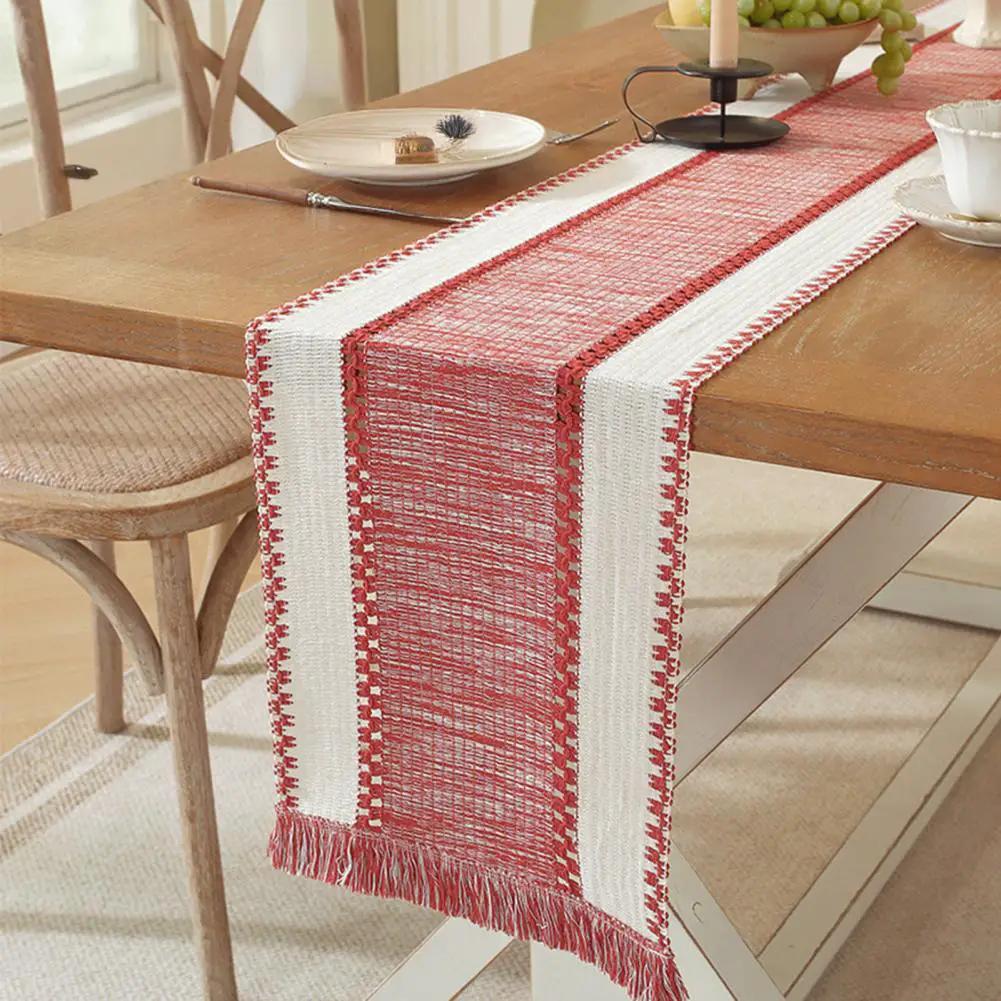 Nordic Boho Striped Table Runner with Tassels Table Runners & Linens Table Runners