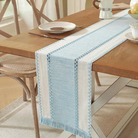Nordic Boho Striped Table Runner with Tassels Table Runners & Linens Table Runners
