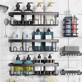 Metallic Carbon Shower Caddy – 6pc Set Bathroom Organizer Wall-Mounted Caddies