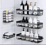 Metallic Carbon Shower Caddy – 6pc Set Bathroom Organizer Wall-Mounted Caddies