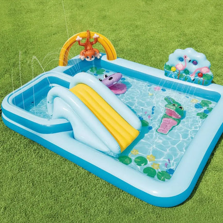 Splash Park Inflatable Play Pool with Slide & Water Sprayer Kids Outdoor Play Water Play Equipment