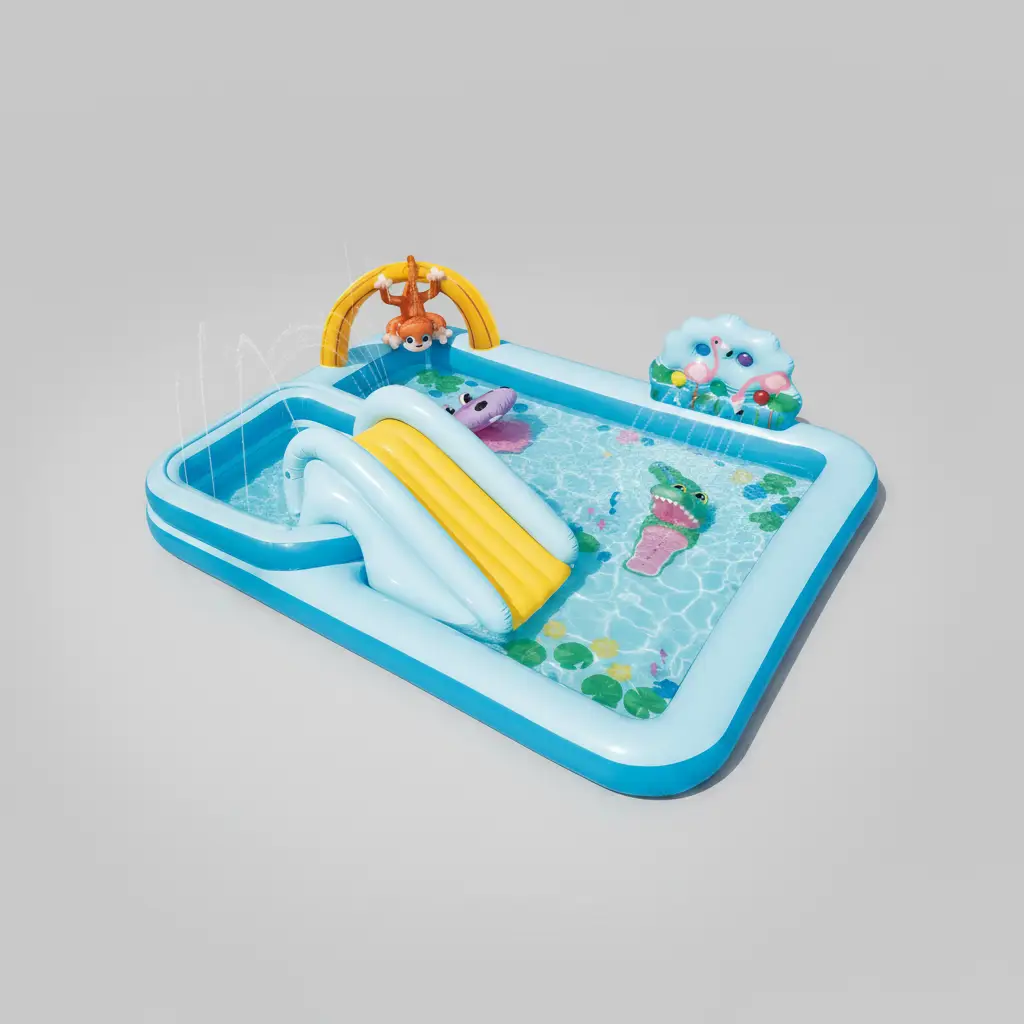 Splash Park Inflatable Play Pool with Slide & Water Sprayer Kids Outdoor Play Water Play Equipment