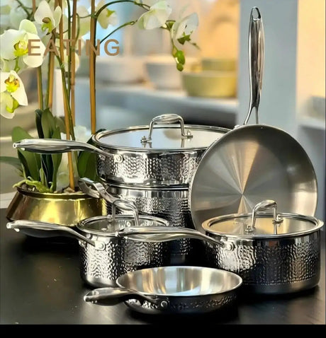 10 Piece Triply Stainless Steel Hammered Cookware Set Cookware Cookware Sets