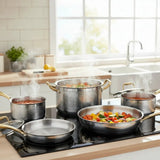 Triple-Ply S/S Hammered Stainless Steel Cookware Set – 10pcs Cookware Cookware Sets