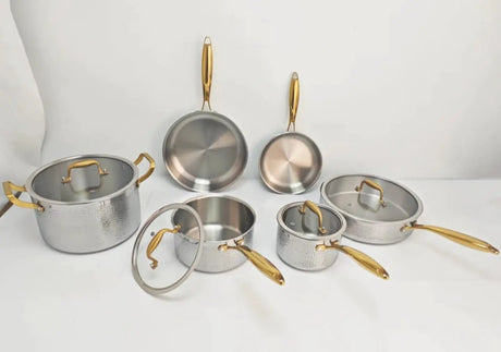 Triple-Ply S/S Hammered Stainless Steel Cookware Set – 10pcs Cookware Cookware Sets