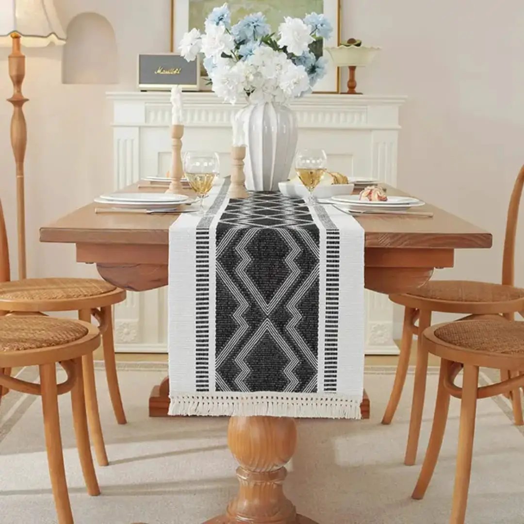 Cotton Linen Table Runner with Tassels – 35x300cm Table Linen & Runners Table Runners