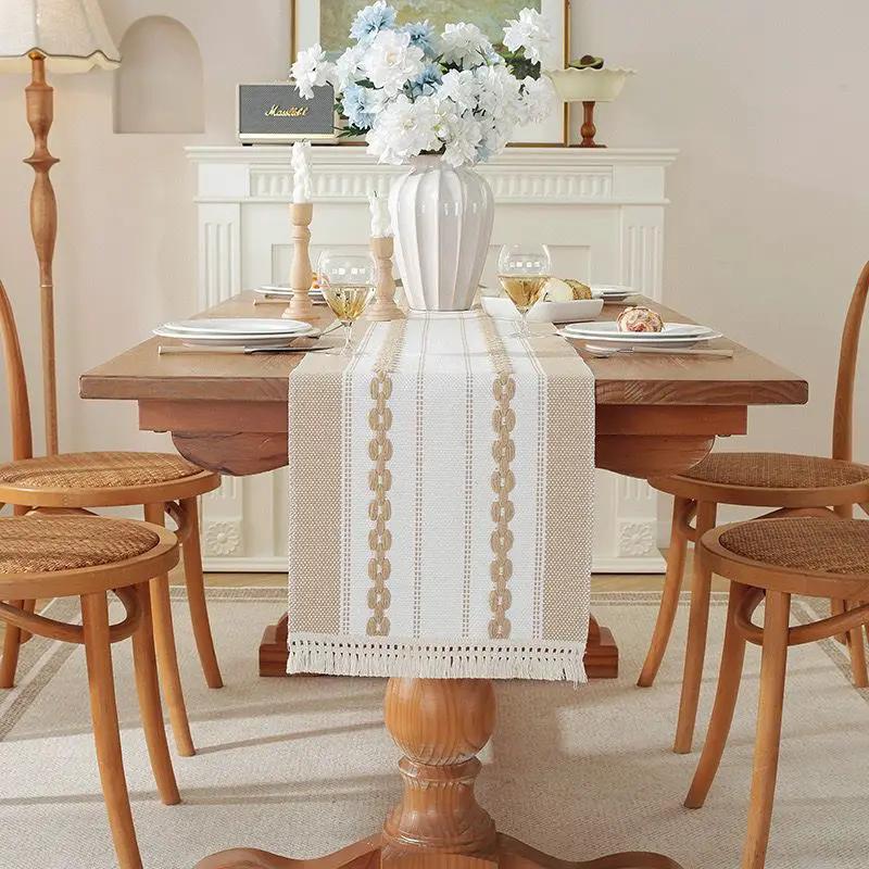 Cotton Linen Table Runner with Tassels – 35x300cm Table Linen & Runners Table Runners