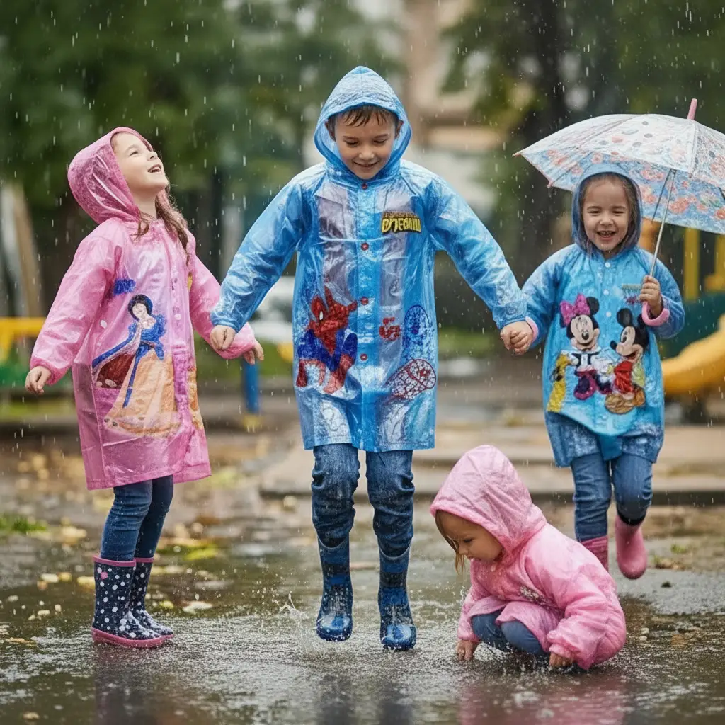 Cartoon Themed Kids Raincoat with Extendable Bag Space Kids Rainwear Rain Coats