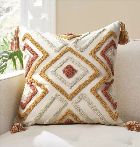 Boho Vintage Tufted Throw Pillow Cover – 45x45cm Home Decor Chair & Sofa Cushion Covers