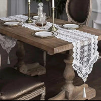 White Lace Embroidered Floral Table Runner 35x210cm Table Linen Table Runners