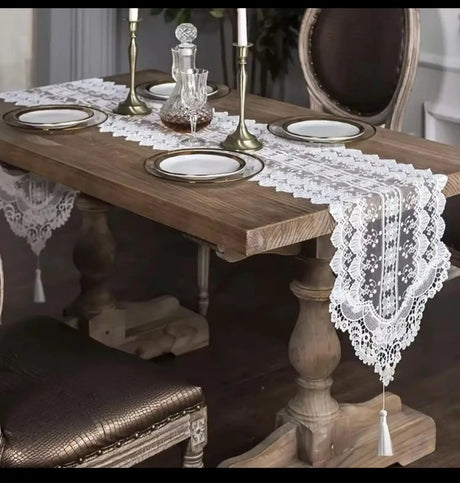 White Lace Embroidered Floral Table Runner 35x210cm Table Linen Table Runners